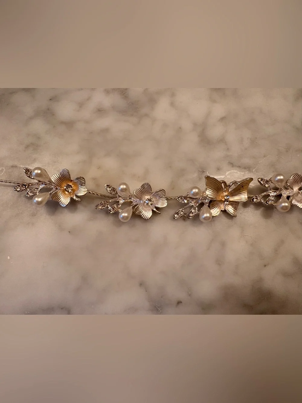 Silver Headband Hair Vine with Crystal and Pearl Accents Bridal Formal Festival